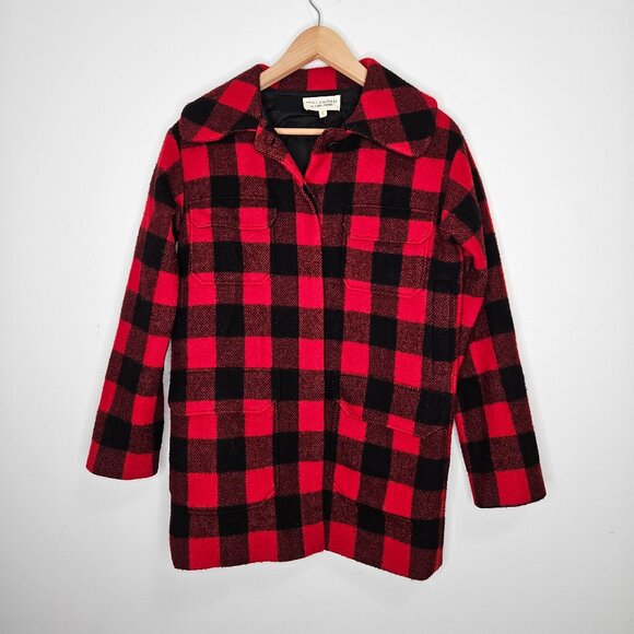 NILI LOTAN Buffalo Plaid Wool Jacket Coat Zs 0 Red Black Cabincore Fisherman - Picture 2 of 12